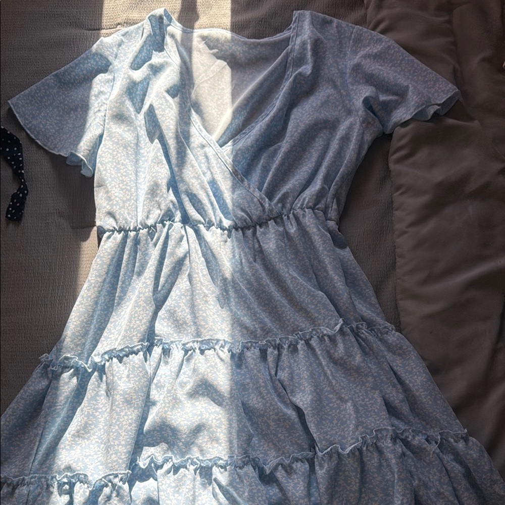 SHEIN Blue Midi Sundress V-neck Casual